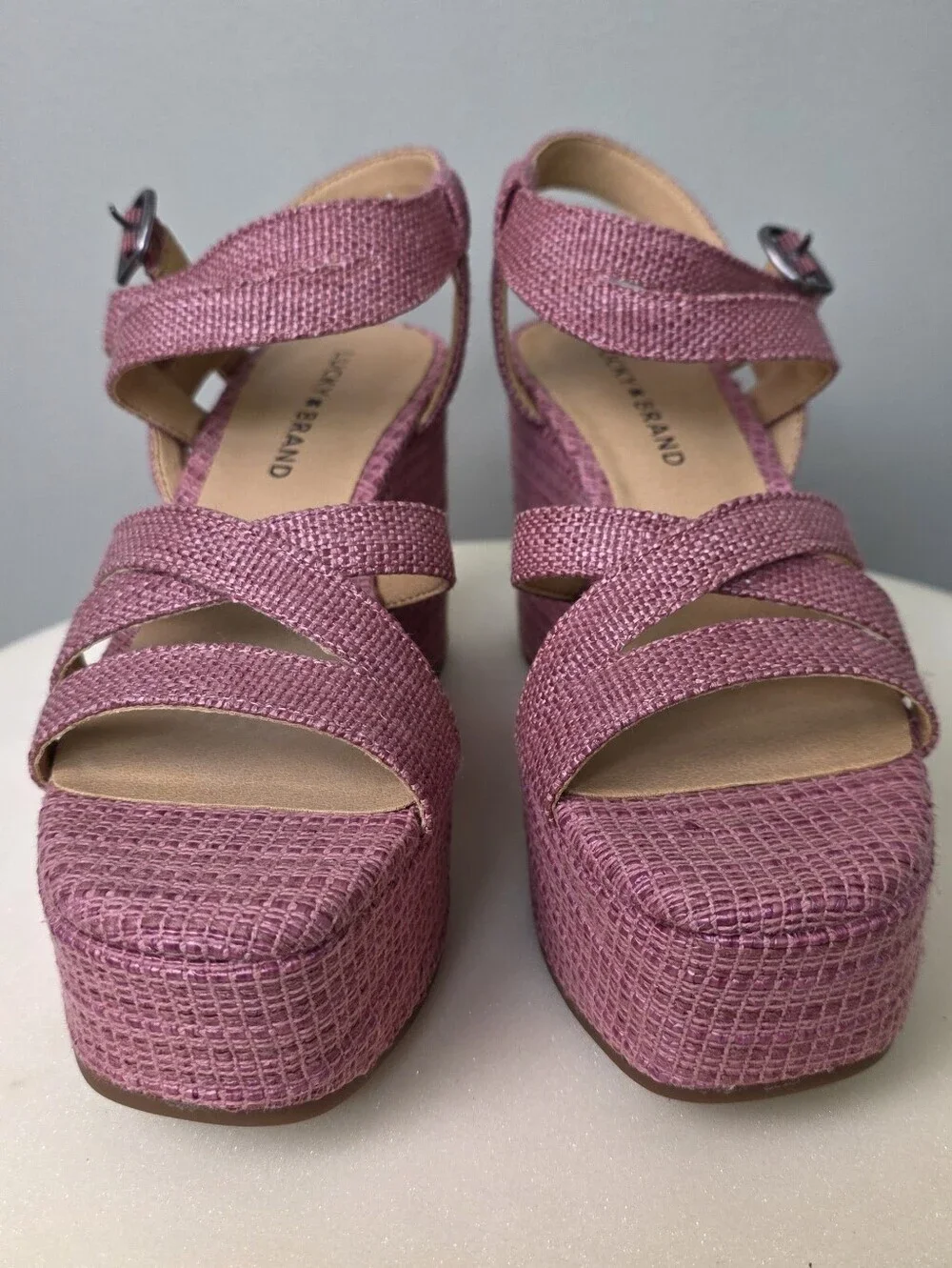 Lucky Brand Carlisha Wedge Platform Sandal Rose Vada Woven Pink 7.5M NEW!